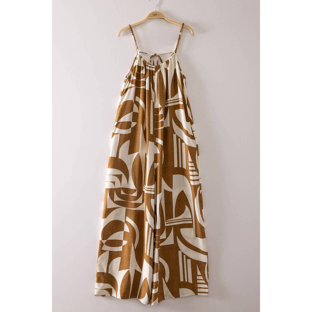 NEW VERY J womem's sleeveless oversized abstract print jumpsuit in mocha mix - Picture 2 of 2